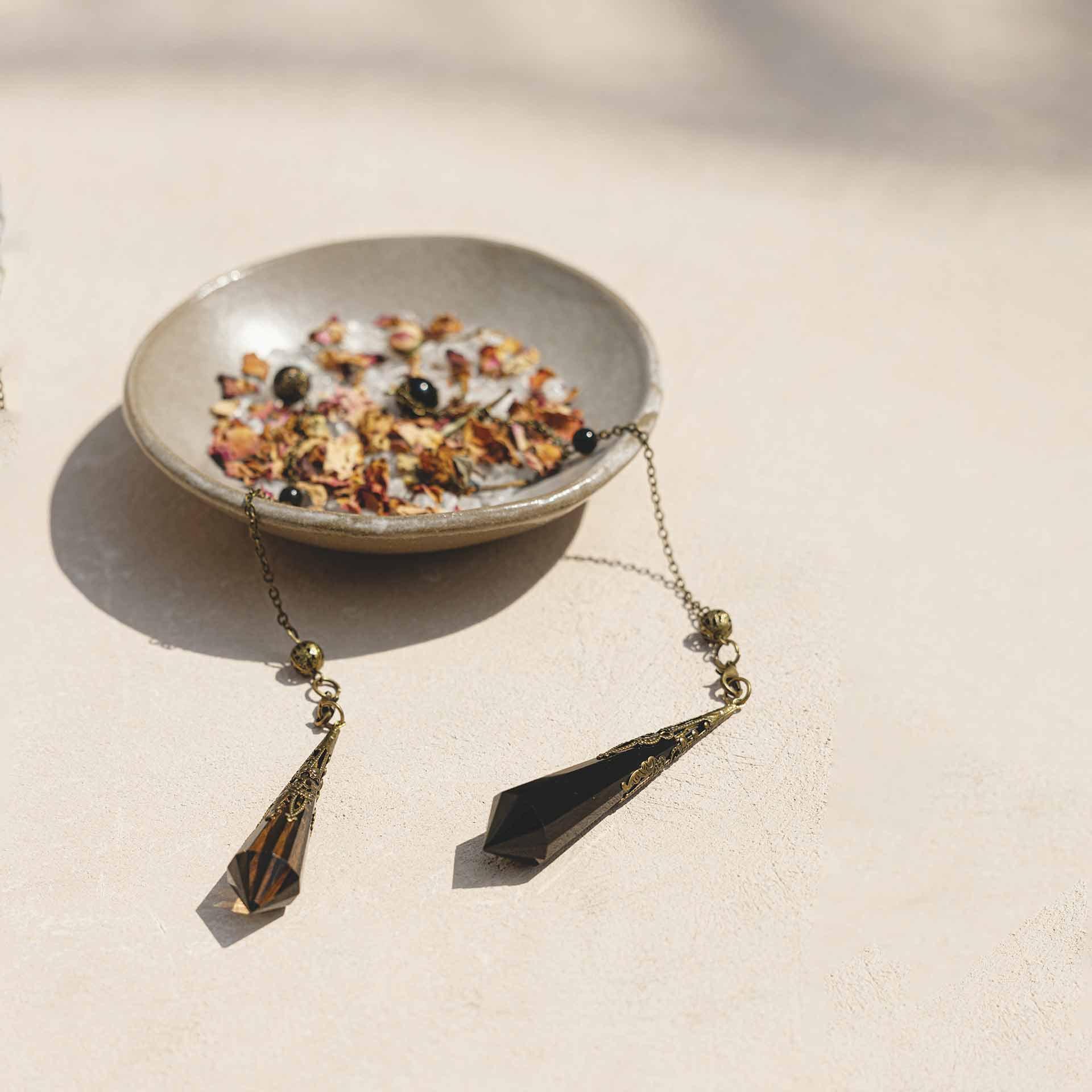 Natural Crystal Pendulum Bundle - (Obsidian, Citrine, Smoky Quartz)