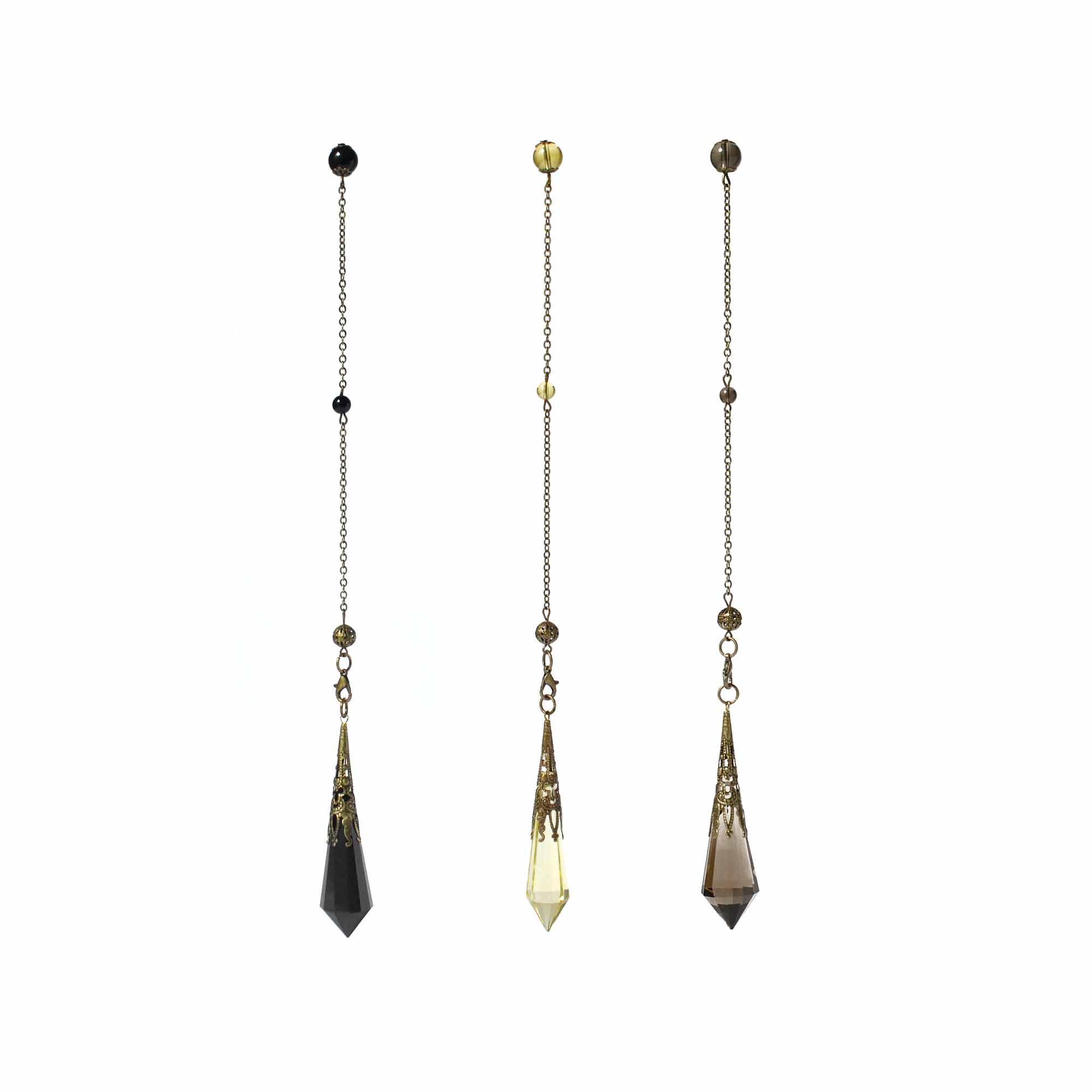 Natural Crystal Pendulum Bundle - (Obsidian, Citrine, Smoky Quartz)